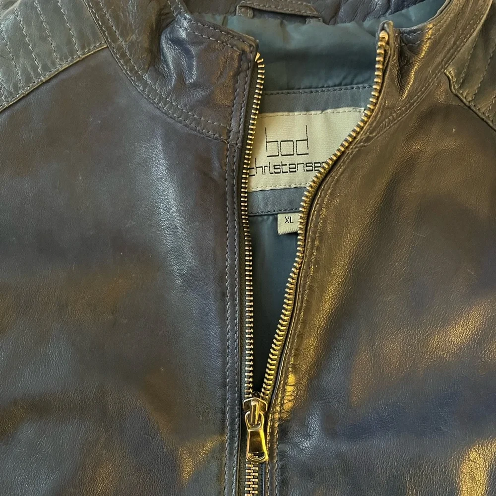 Leather BOD & Christensen Quilted Moto Jacket in Blue - Picture 7 of 9